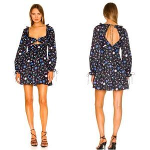 NEW REVOLVE x For Love & Lemons Lexy Floral Long Sleeve Mini Dress Black Size S